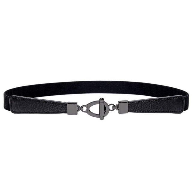 Syuer Cinturón Elástico Flaco Para Mujer De 0,8 Pulgadas De Ancho, Cinturón Elástico Con Cincha, Cinturón Fino (X-Small (22"-26") Black (Black Bunckle))