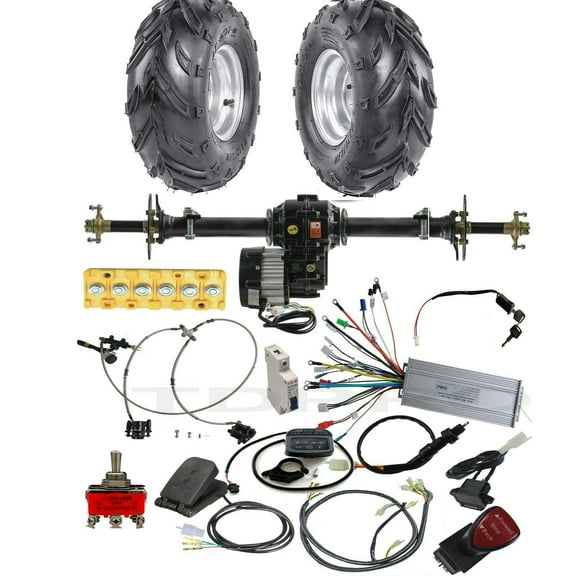 Rear Differential Axle Kit 48V 1000W Electric Motor Controller Hydraulic Brake 16x8-7 Wheels Tires DIY Parts For Go Kart Golf Cart ATV Quad Buggy Trike Tricycle 4 Wheeler Dolly (40" Axle)