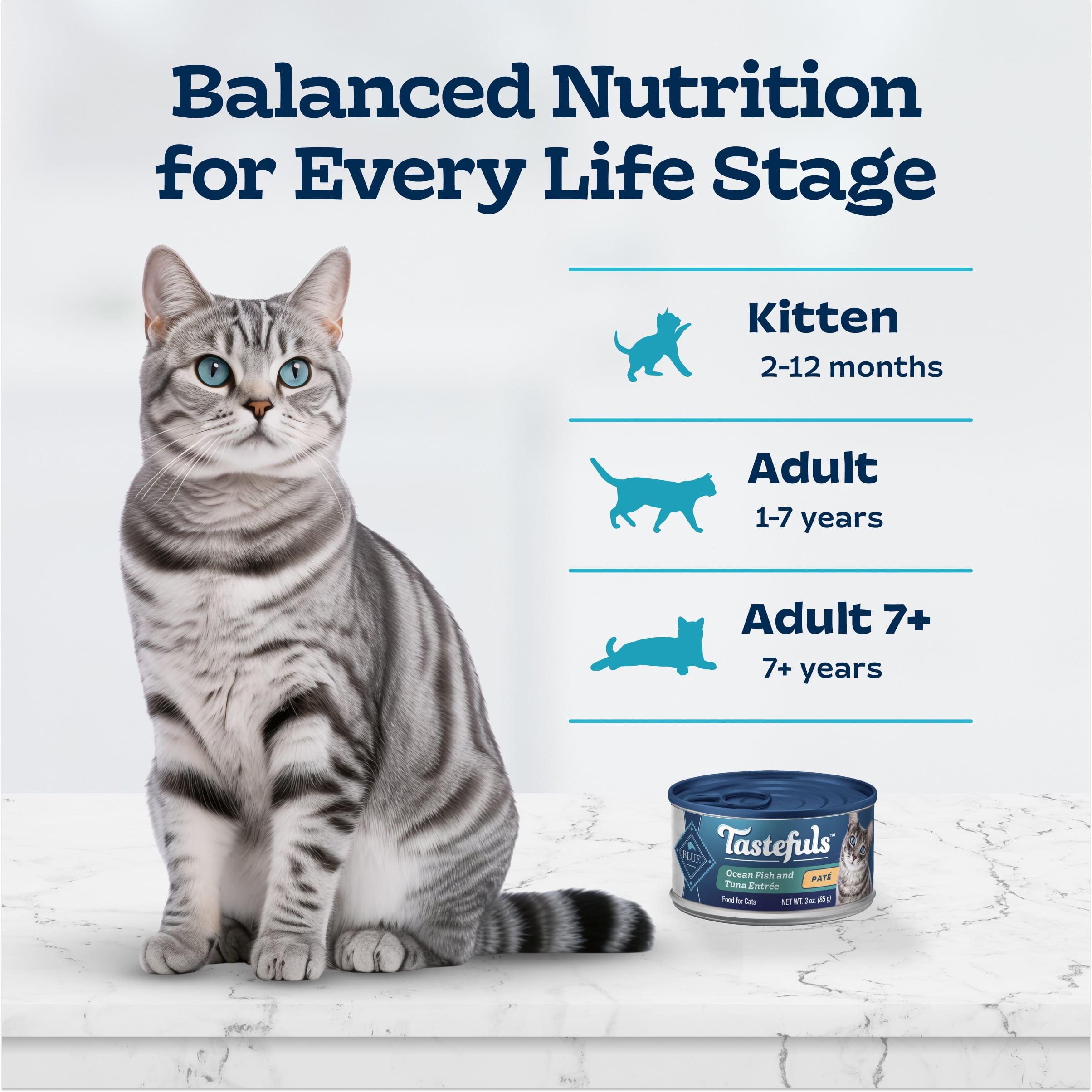 Blue Buffalo Tastefuls Natural Wet Cat Food Cans, Paté Style, Ocean Fish and Tuna Entrée 3-oz Cans (Pack of 4)