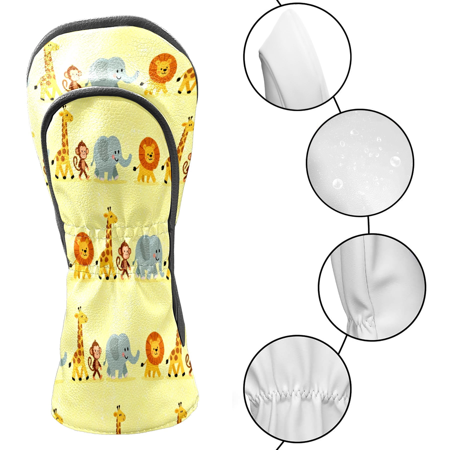 Golf Club Covers, Yellow ZooAnimalRow Premium PU Leather Driver Hybrid Putter Head Covers with Velvet Lining, Waterproof Golf Gifts for Men Women