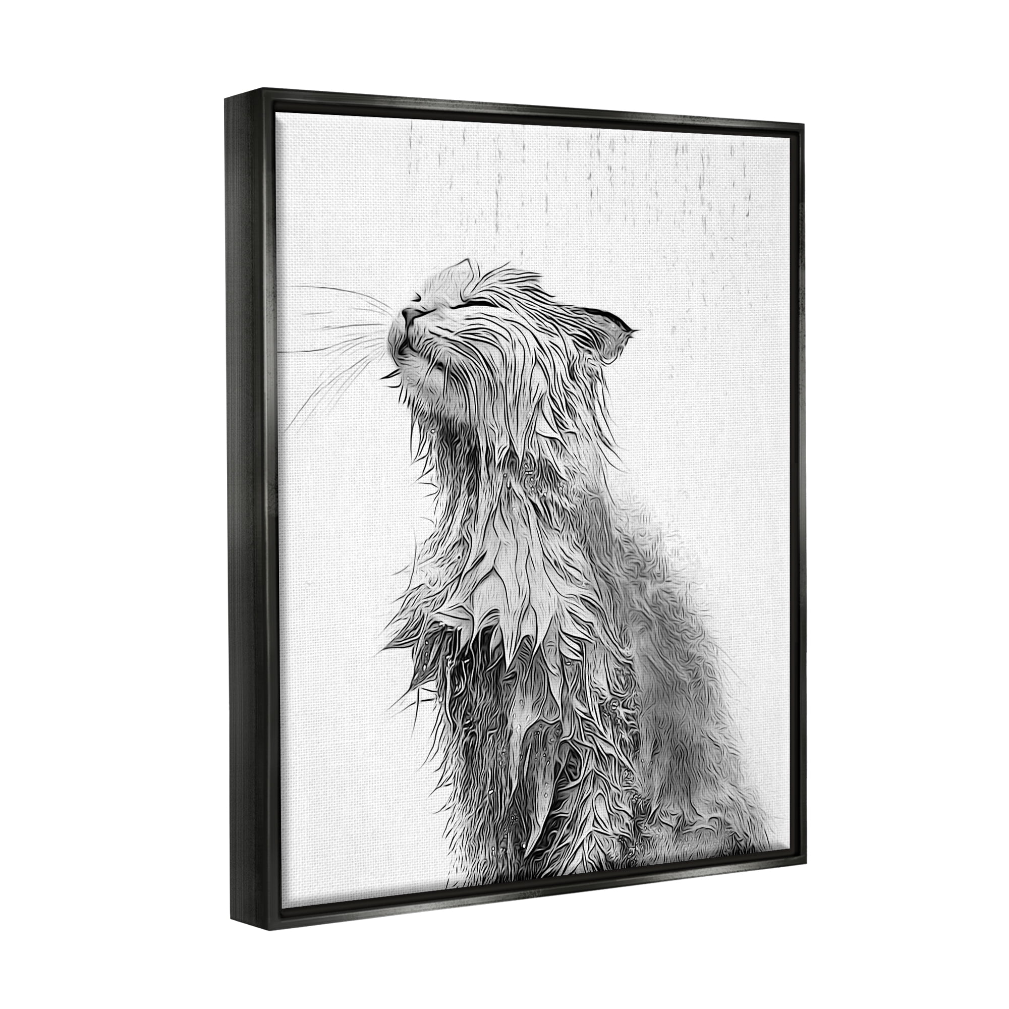 Stupell Industries Cat Bathroom Splash Animals & Insects Painting Black Floater Framed Canvas Art Print Wall Art, 25 x 31
