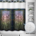 thumbnail image 2 of No Hook Shower Curtain, Stained Glass Shower Curtains for Bathroom with See Through Top Window, Vintage Abstract Botanical Plant Waterproof & Washable Bath Curtain 66"x72", 2 of 9