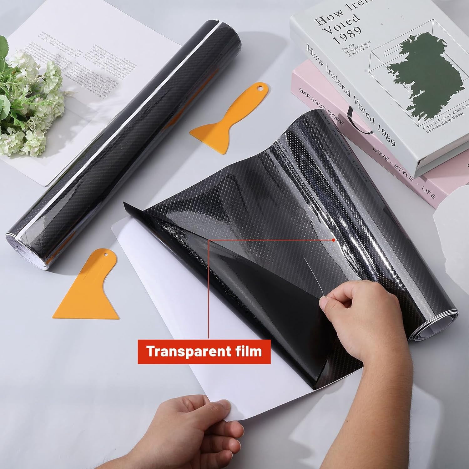 1 Set 4pcs 6D Carbon Fiber High Gloss Car Wrap Vinyl Wrap Car Auto Fibre Sticker Vinyl Wrapping Film Air Release Without Bubbles Car Packaging Film Car DIY Stickers diy Mixed Color