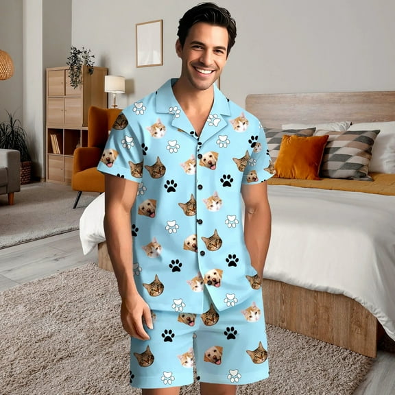 Pet Face Pajama, Dog Cat Face Pajama, Photo Pajamas, Couple Pajamas set,Gift for Birthday,Father's day Gift