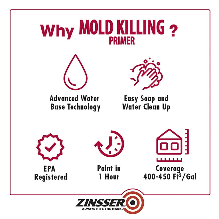 White, Zinsser Mold Killing Primer-316097, Quart