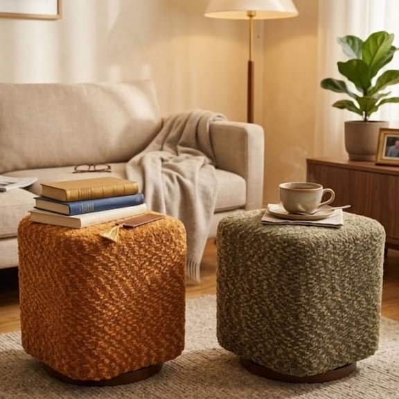 360° Swivel Vanity Stool for Women, Upholstered Makeup Chair, Modern Accent Ottoman for Bedroom, Living Room, Olive