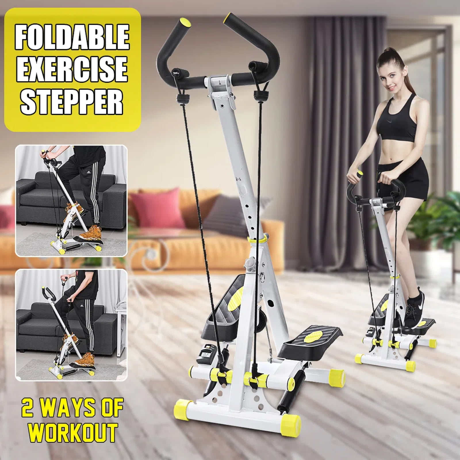 Doufit Stepper for Exercise Machine Stair Stepper Exercise Equipment Folding Stair Stepper for Exercise for Home Use with Resistance Bands and Handle