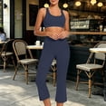 thumbnail image 5 of Women Racerback Scoop Neck Sports Bra High Waist Cropped Flare Pants 2 Piece Athletic Workout Outfit Sets Navy L, 5 of 9