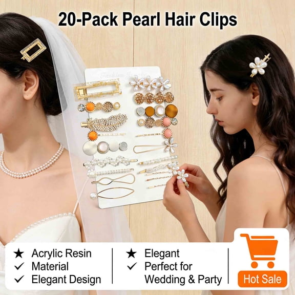 OEQOWBBU 20-Pack Pearl Hair Clips, Acrylic Resin Hairpins Barrettes for Women Girls Teens, Elegant Hair Accessories for Wedding Party