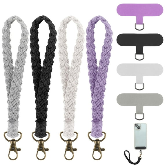 USTRIS 4 Pack Boho Macrame Phone Lanyard with Tether Tabs - Handmade Wrist Strap for Phone & Keys, Unisex