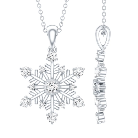 Rosec Jewels Certified Moissanite Snowflake Pendant with Chain (D-VS1 Quality) - Statement Necklace for Women - Gift for Christmas, 925 Sterling Silver