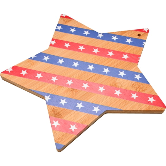 Cook with Color Bamboo Cutting Board, Figural Star-Shaped Serving and Charcuterie Board, Americana Stars and Stripes