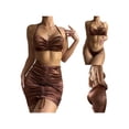 thumbnail image 4 of Arvbitana Women 3Pcs Solid Color Bikini Set Halter Push Up Bras + Low Waist Briefs + Drawstring Skirt Summer Bodycon Beach Bathing Suit, 4 of 7