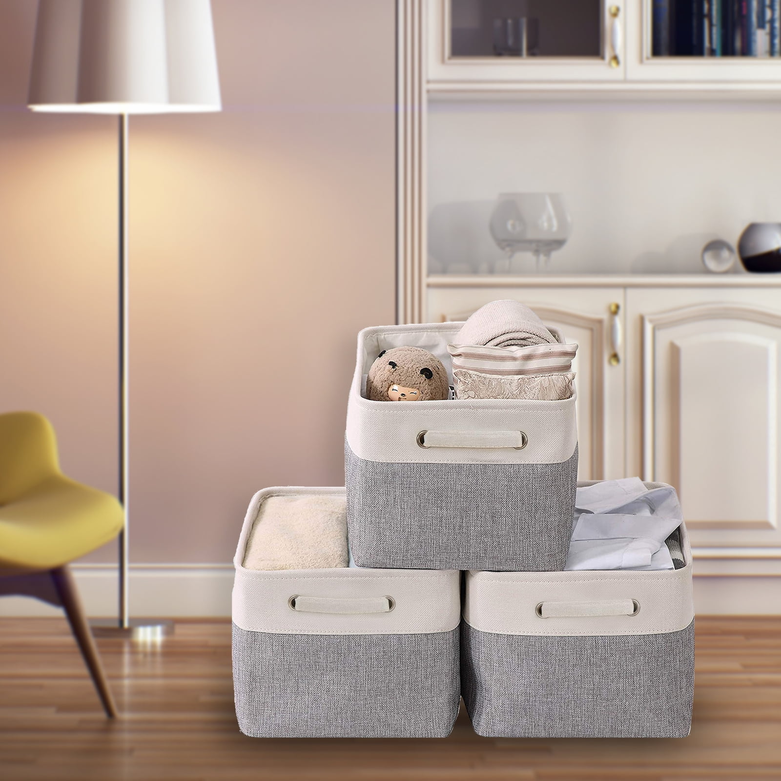3 Pack Storage Baskets for Organizing, Large Fordable Fabric Storage