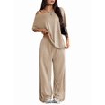 thumbnail image 2 of Women's 2 Piece Lounge Sets Off Shoulder Oversized Short Sleeve Tops Casual Wide Leg Pant Set Khaki S, 2 of 8