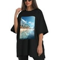 thumbnail image 4 of Plus Size Shirt for Women Black Tops for Women Oversized Short Sleeves Shirt for Women Seaside (4) T Shirt Crewneck Shirt for Women 3XL, 4 of 5