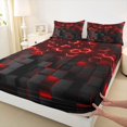thumbnail image 5 of Manfei 3D Hexagon Neon Light Bed Sheets, Red Glowing Cube Fuul Size Sheets, Red Black, Black Reversible 4-Piece1 Flat Sheet + 1 Fitted Sheet + 2 Pillowcases, 5 of 6