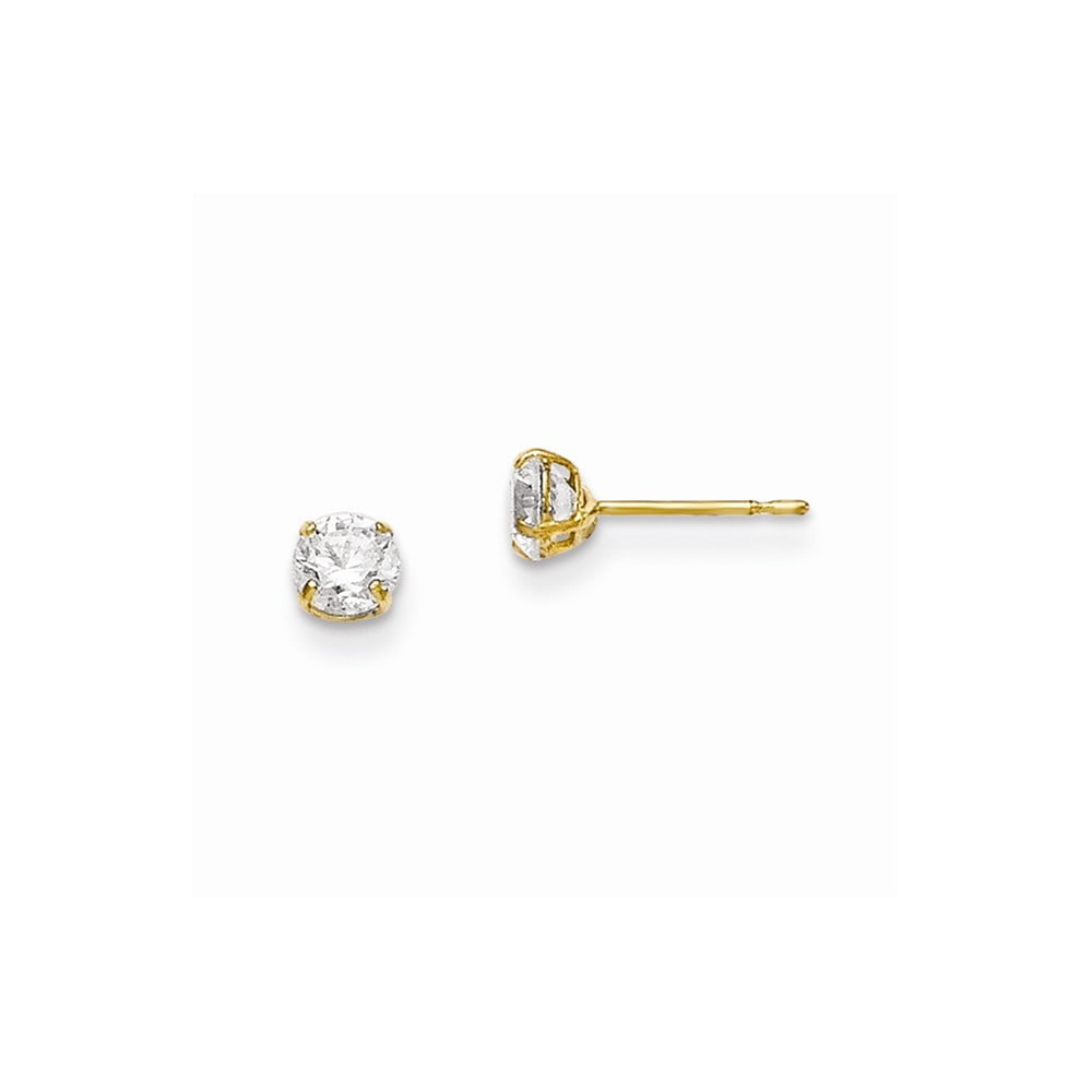 Wellingsale 14K Yellow Gold Polished 8mm Round Solitaire Basket Style Prong Set Stud Earrings With Pushback