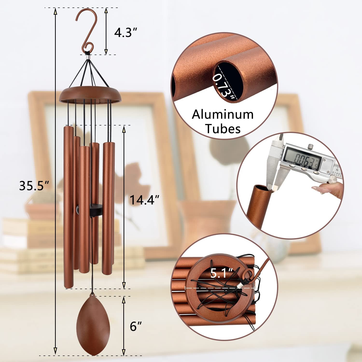 36 Inch Wind Chimes for Outside, Tuned Metal Wind Chime for Outdoor Garden Patio, WindChimes Tuned Soothing Melodic Tones Windchimes Mom Dad Gift, All Metal Leaf Design Windchime
