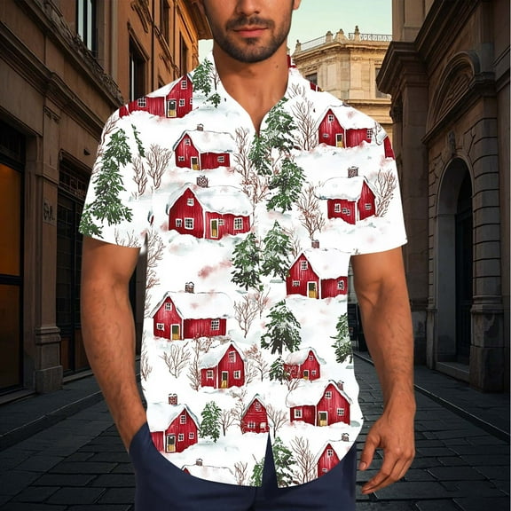 Muscularfit Beige Mens T-Shirts Oversized Christmas Graphic Workout Tops Collared Button Up Short Sleeve Y2K Shirt,XXXXXL