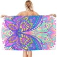 thumbnail image 2 of Ornate Butterfly Over Colorful Round Mandala Large Beach Towel - Plush Thick Cotton Pool Towel, Adult Beach Towels, 2 of 16