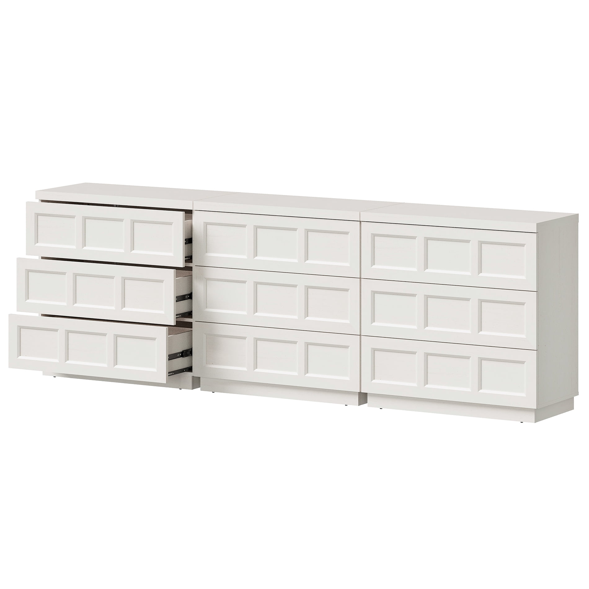HOMOOI 9-Drawer TV Stand for 70-100" TV, Boho 3 in 1 Thickened Wood Media Console With Smooth Silent Gliding Drawers, Anti-Wobble Stable Entertainment Center for Living Room,White