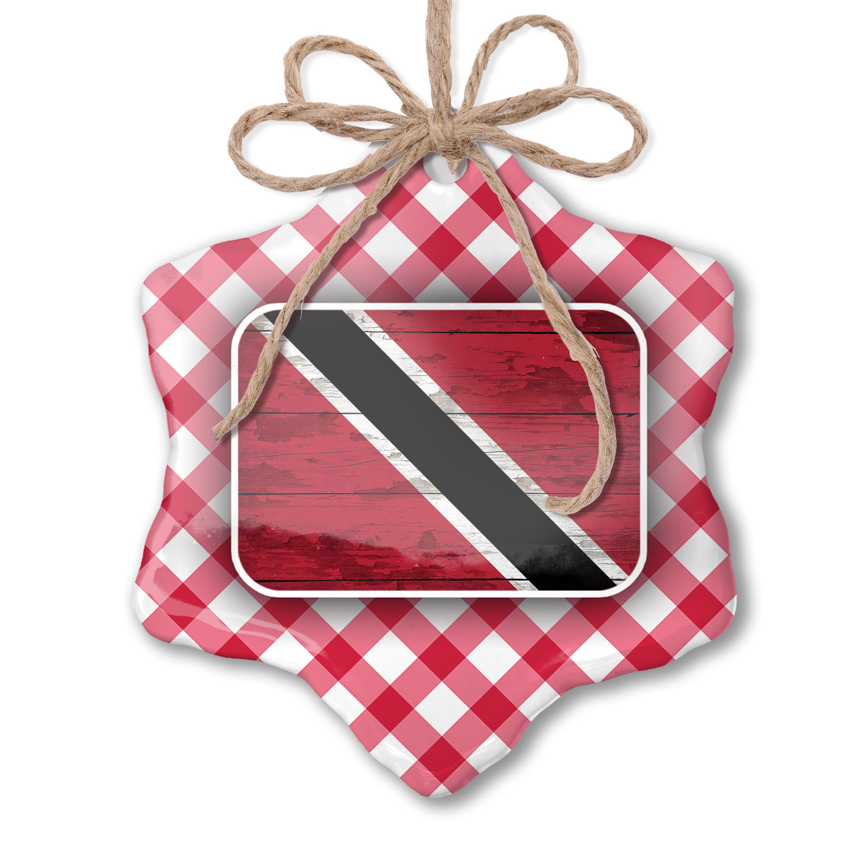 Trinidad and Tobago Country Flag Wood Christmas Tree Holiday Ornament 