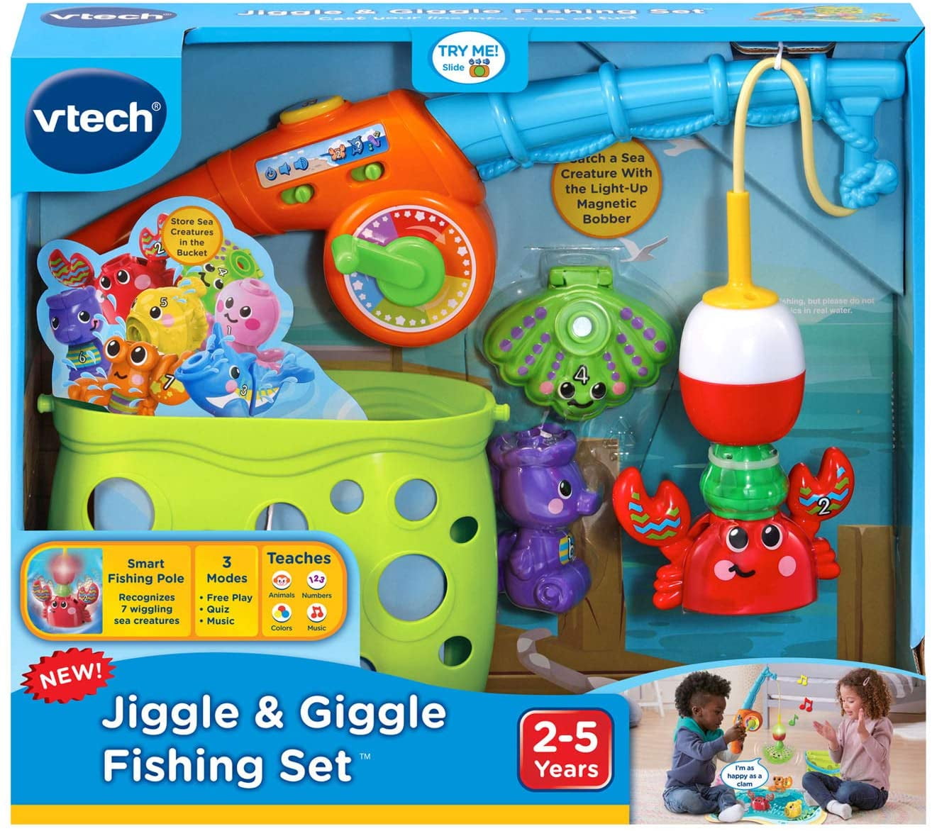 VTech Jiggle and Giggle Fishing Set, Reel in the fun and learning with  seven sea creatures that jiggle and wiggle when you catch them on the  magnetic