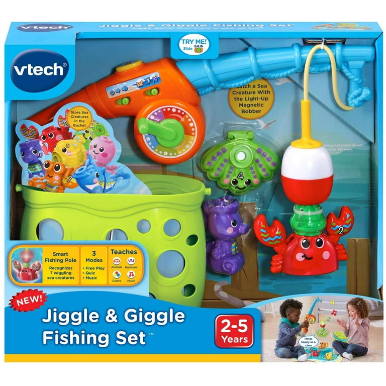 VTech Jiggle and Giggle Fishing Set, Reel in the fun and learning with  seven sea creatures that jiggle and wiggle when you catch them on the  magnetic