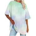 thumbnail image 2 of Riecok Summer Blouses for Women Short Sleeve Party Summer Comfy Loose Relaxed 2024 Tees Outdoor and Home Printing Oversized Tops Drop Shoulder T-Shirt Round Neck Green XL, 2 of 2