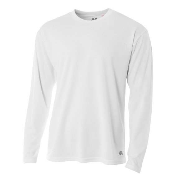 A4 Long Sleeve Birds-Eye Mesh Crew For Men in White N3253
