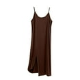 thumbnail image 3 of Swuxness Women's Suspenders Nightdress, Women's Nightgowns, Women's Solid Color Thin Non Adjustable Spaghetti Strap Camisole Long Comfortable Loose Sleep Dress Brown, L, 3 of 5