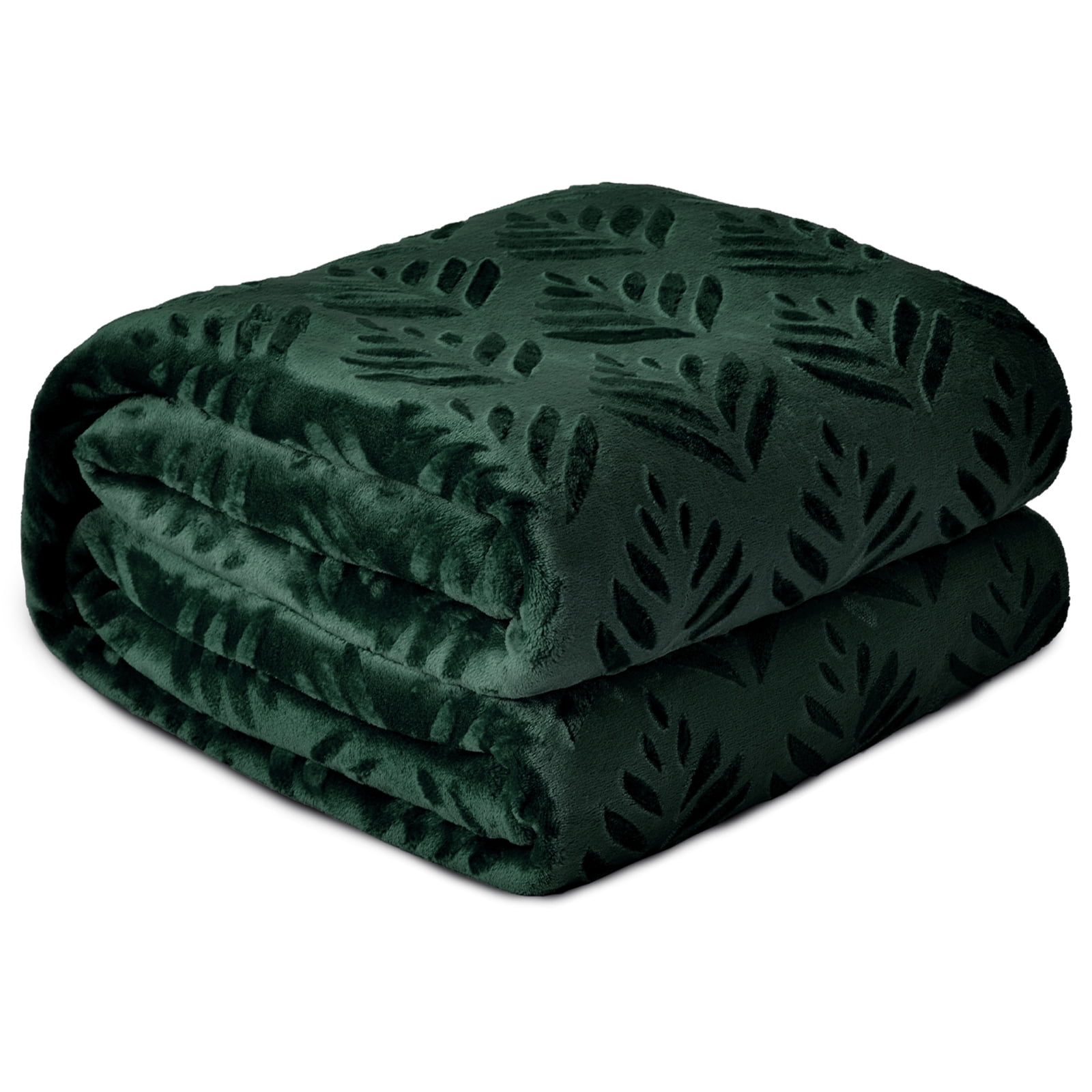 Exclusivo Mezcla King Size Fleece Blanket for Bed, Leaves Pattern Super Soft and Cozy Blankets, Plush Fuzzy Lightweight, Forest Green, 90"x104"