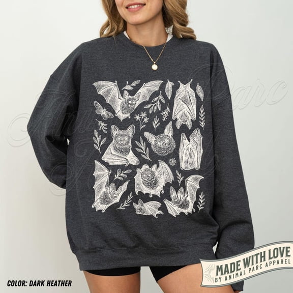 Bat Sweatshirt, Gothic Cottagecore Pullover, Halloween Bat Lover Gift, Vintage Bats Print Crewneck, Spooky Sweatshirt For Cozy Season