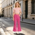 thumbnail image 2 of VBEWZET Stretch Slim Fit Bootcut Pants for Girls, High Waist Lined Flared Trousers, Multi Color Casual School Uniform Bottoms Red 7-8 Years, 2 of 5