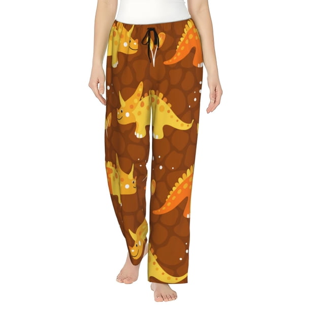 Balery Dinosaurs and Leaves Pantalones de pijama para mujer, pijamas ultraligeros, pantalones de estar por casa-Small