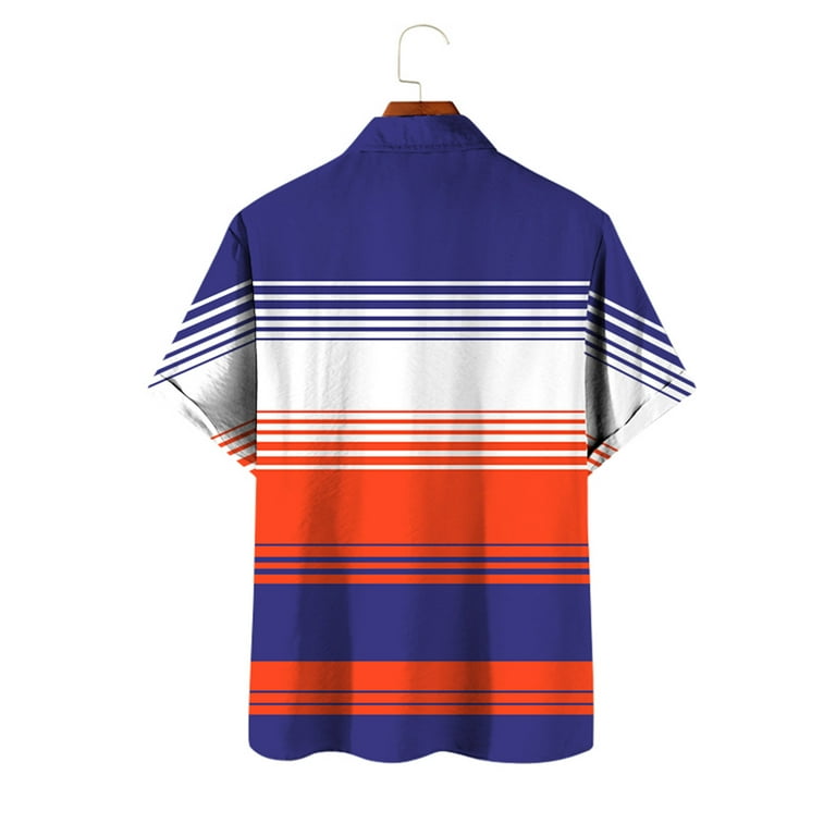 Chic loose blue white striped shop printed button short sleeve shirt