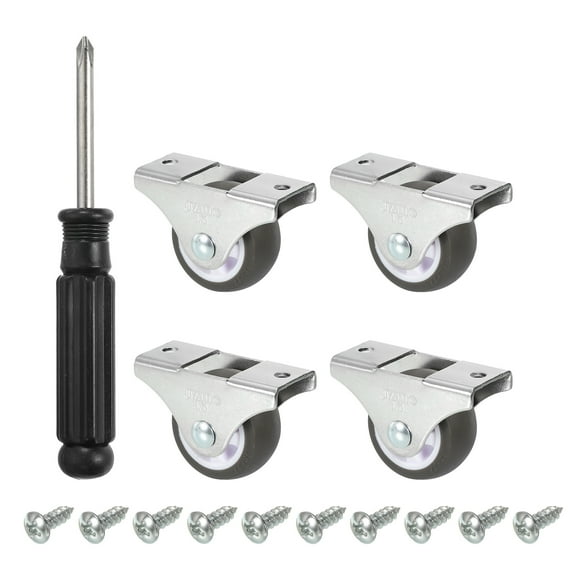 Rueda de Caster Fija Mini de 1.5", Paquete de 4 Ruedas Rígidas de TPE con Tornillos de Placa Superior de Metal, Marrón