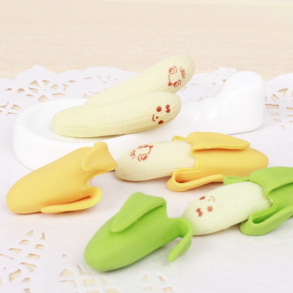 2Pcs Cute Banana Style Rubber Pencil Eraser for Students Kids School Stationary 