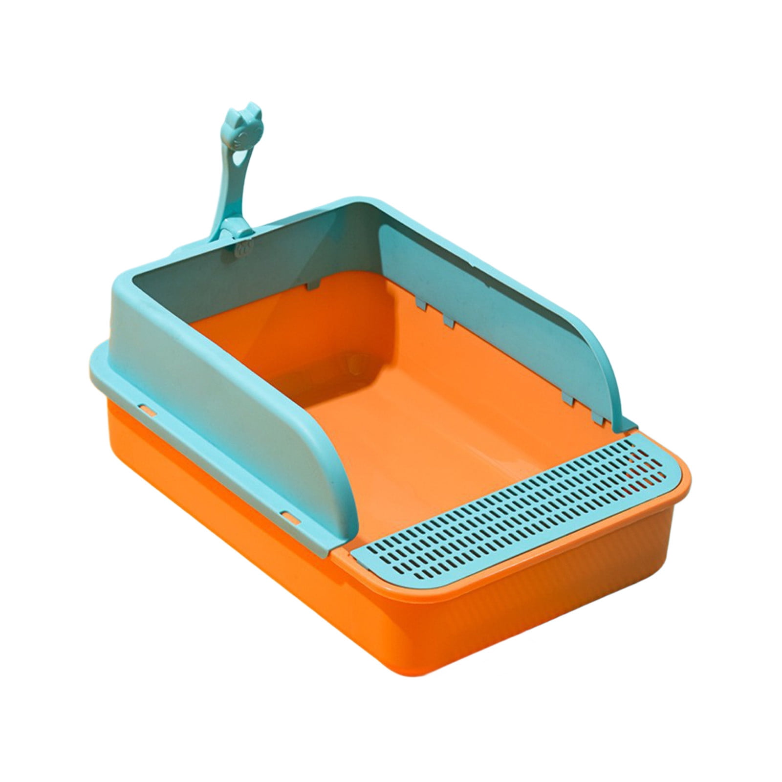 Semi Enclosed Cat Litter Box, Large Capacity Splash Proof Toilet with High Sides and Pedal, Durable Plastic Tray with Scoop for Easy Cleaning, Suitable for Kittens, Cats, Indoor and Daily Use
