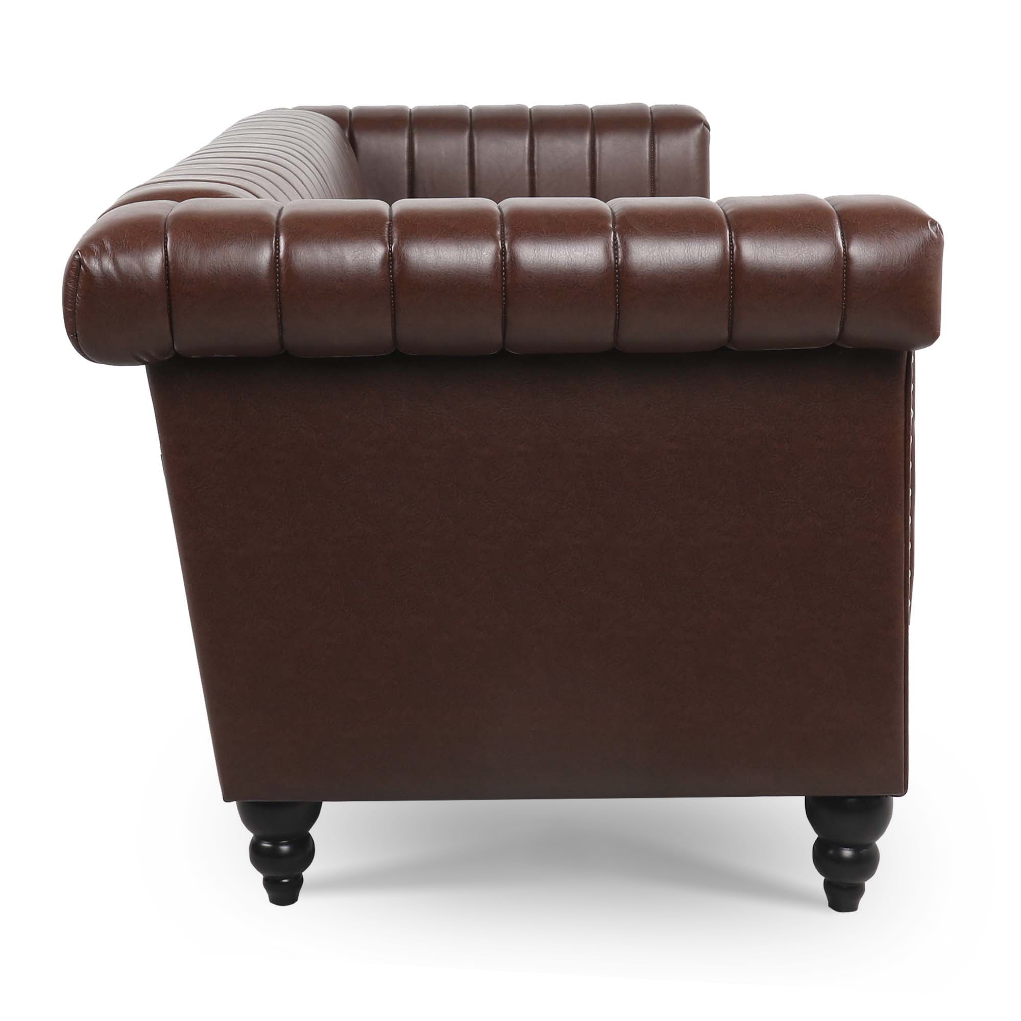 Kadyn 83.66" Removable Cushion 3 Seater Sofa, Modern Pu Sofa for Living Room, Upholstered Pu Sofa Couch with Traditional Square Arm, Dark Brown