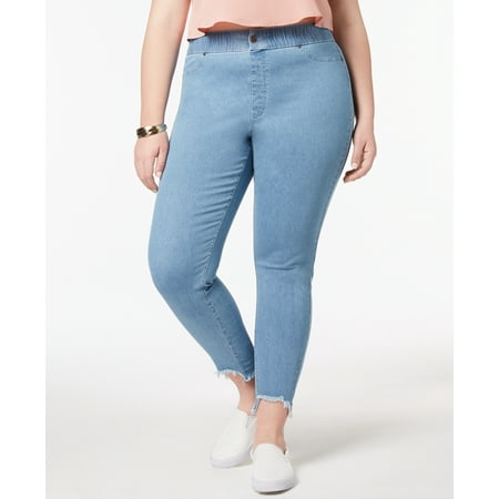 Hue Womens Plus Size Step Hem Original Denim Leggings Light Wash 2X
