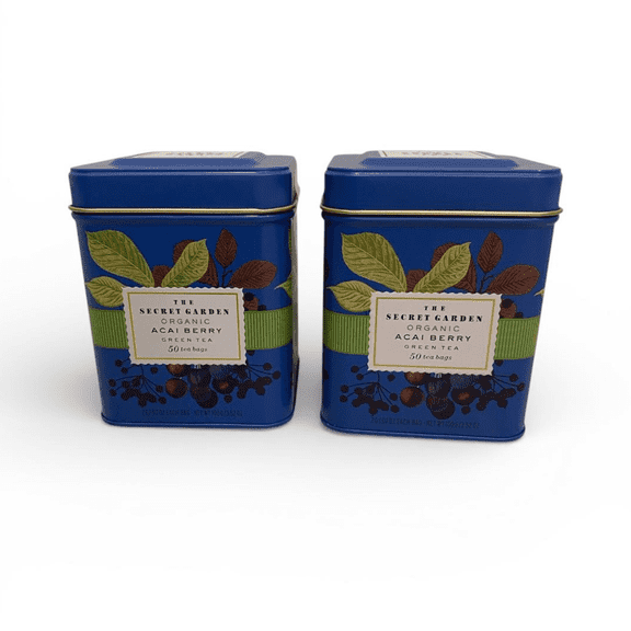 The Secret Garden Organic Acai Berry Green Tea Bags, Decorative Tin, 50 Count - Pack of 2