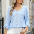 thumbnail image 2 of ATOYSOY Womens-Plus-Size-V-Neck-Tops Dressy 3/4 Length Ruffle Sleeve T Shirts Trendy Eyelet Blouses Casual Loose Tunics Blue XXL, 2 of 9