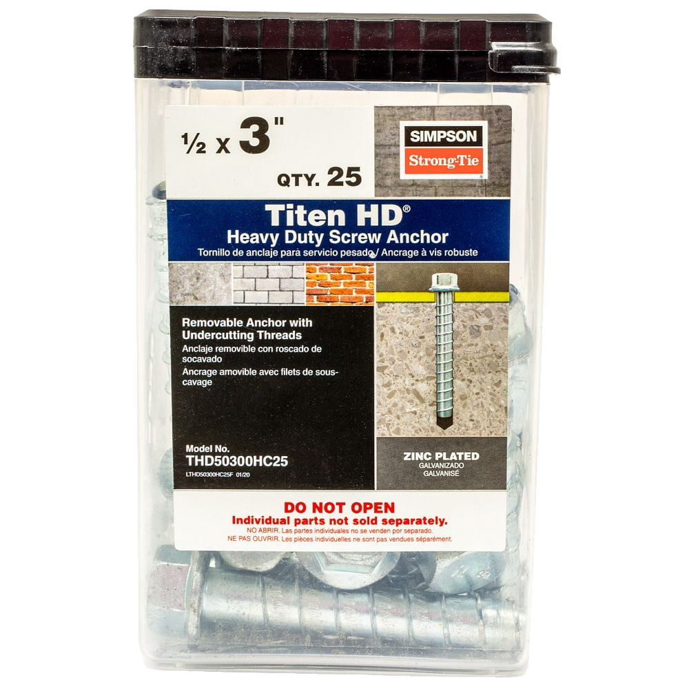 Simpson Strong-Tie THD50300HR25 Titen HD Concrete Screw Anchor Zinc 1/2" x 3" 25ct