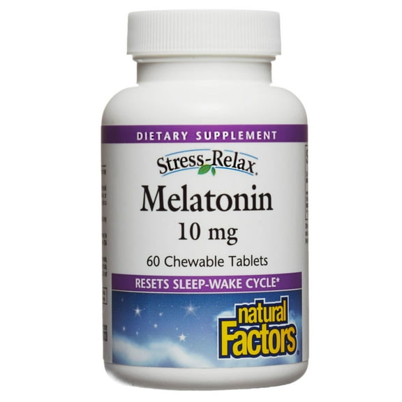 Natural Factors Stress-Relax Melatonin 10 mg, Resets the Sleep-Wake Cycle, Peppermint, 60 Chewable Tablets