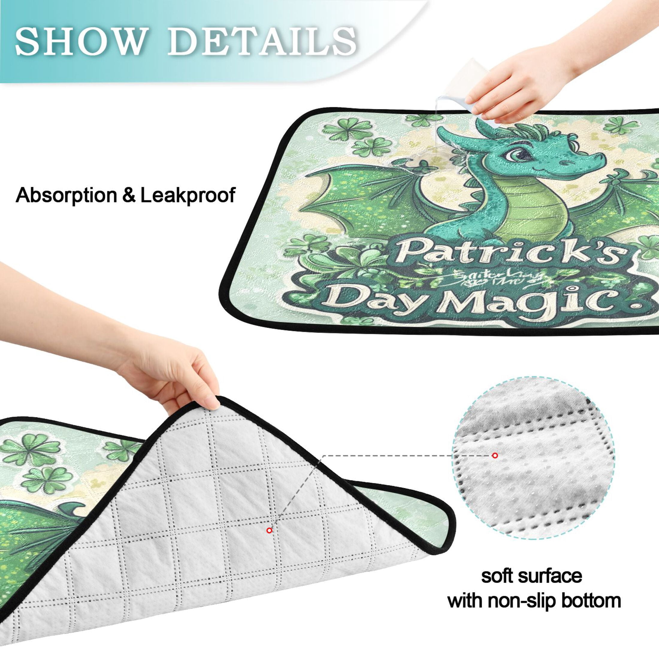 Qxltty Stpatricks Day Green Dragons Cat litter Pads Pet Set of 3 Diaper Mats Center Anti-leakage Layer Absorbent Soft and Comfortable