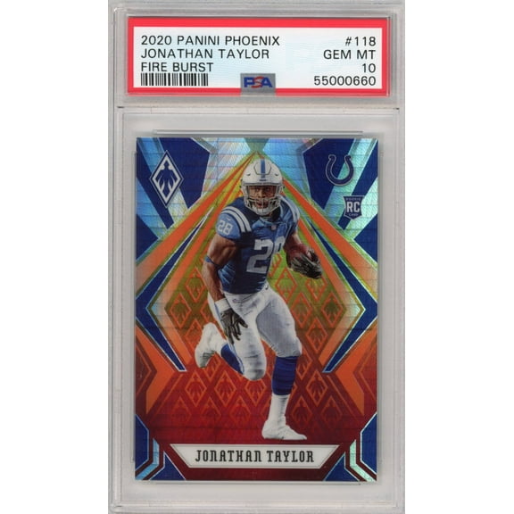 Graded 2020 Panini Phoenix Jonathan Taylor #118 Fire Burst Rookie RC Football Card PSA 10 Gem Mint