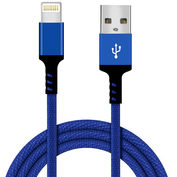 3ft Long MFI Certified Phone Charger Cable - Heavy-Duty Durable Braided  Data Sync Lightning to USB Charging Cables Cords for iPhones - Blue -  