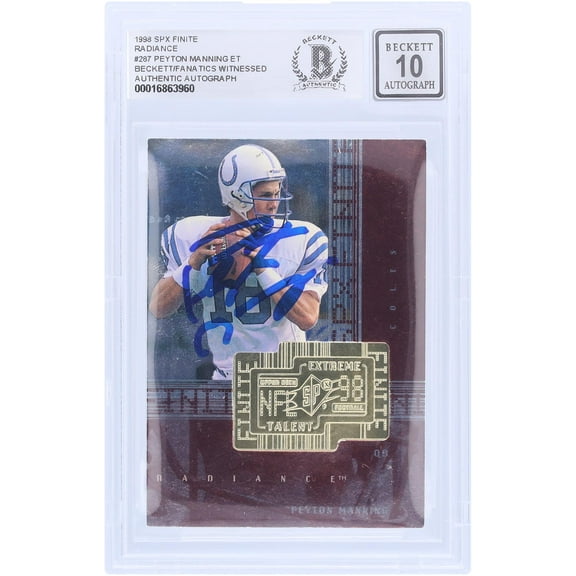 Peyton Manning Indianapolis Colts Autographed 1998 Upper Deck SPX Finite Radiance #287 #/3600 Beckett Fanatics Witnessed Authenticated 10 Rookie Card - Fanatics Authentic Certified